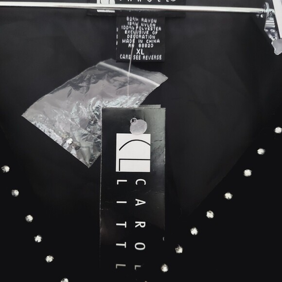 Carole Little Shirt XL Black Velvet Rhinestones Long Sleeve - Defect - Picture 7 of 14